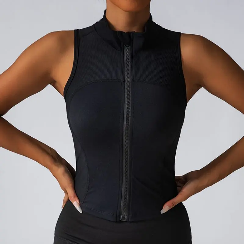 Женский спортивный жилет на молнии без рукавов одежда для бега йоги фитнеса лето
