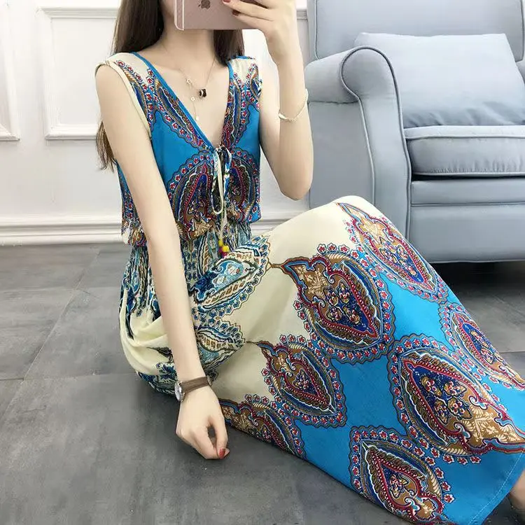 

Fashion Slim Women's Dress Vest Beach Dress Women's Summer Dress New Bohemian Floral Dress