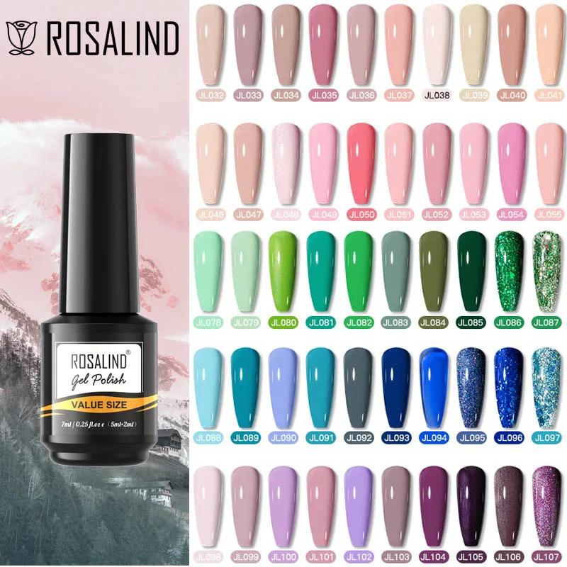

ROSALIND Nail Gel Polish 80 Colors Plastic Bottle Semi Permanent Vernish For Art Design Long Lasting Base Top Coat Nail Gel