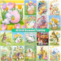 moriyuan 5d diy diamond painting ab mosaic cartoon animal full square round rabbit cross stitch kit diamond embroidery art decor