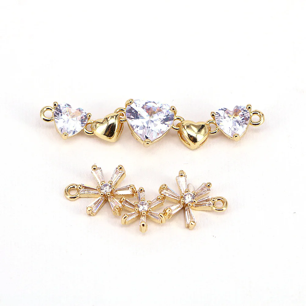 

5PCS, Heart Connectors CZ Charms CZ Zircon Flower Pendants diy Bracelets Necklaces Accessories