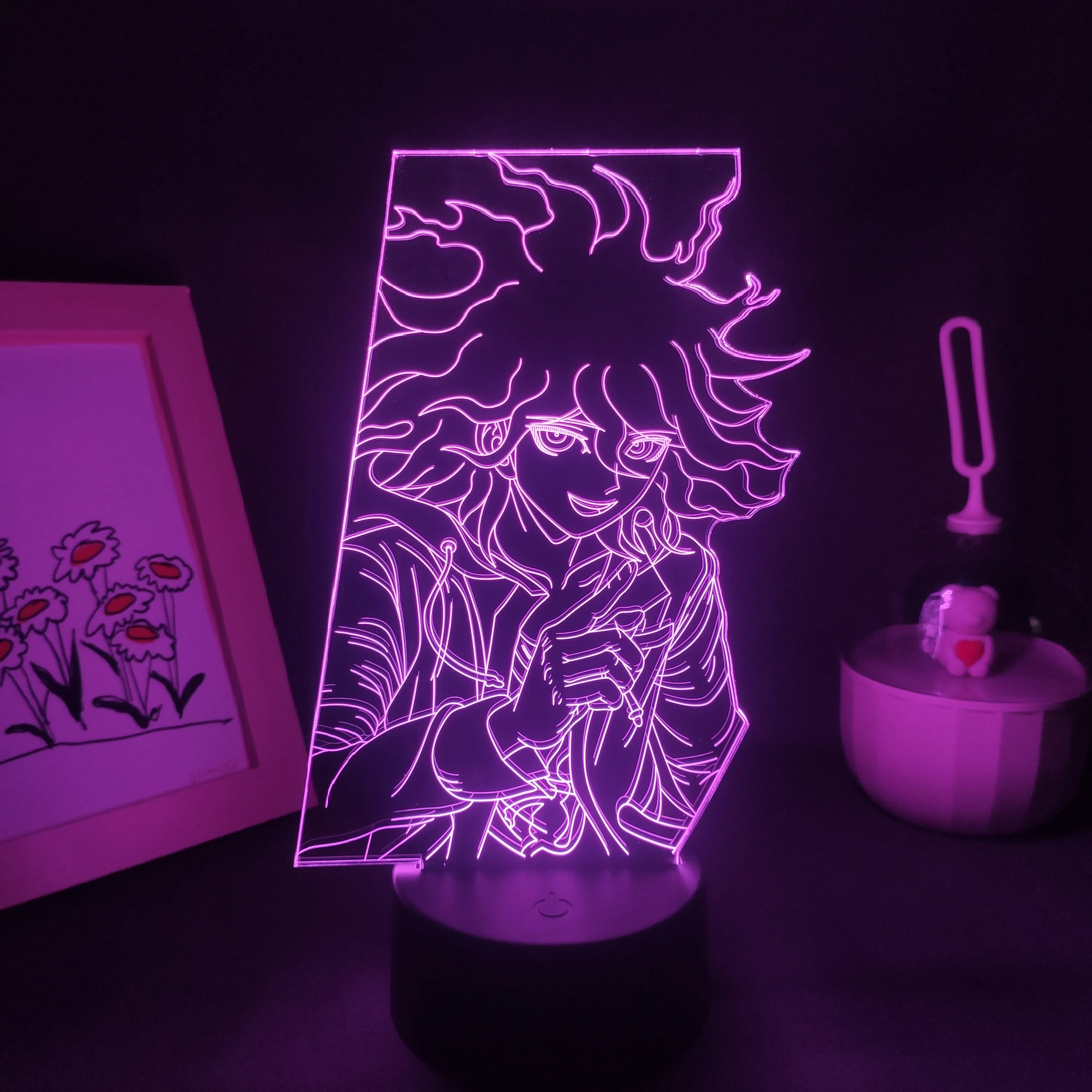 

Ночник Danganronpa 3D с аниме-фигуркой Nagito Komaeda, светодиодная RGB неоновая батарея, сенсорный USB-светильник, украшение для гостиной, кровати, стола