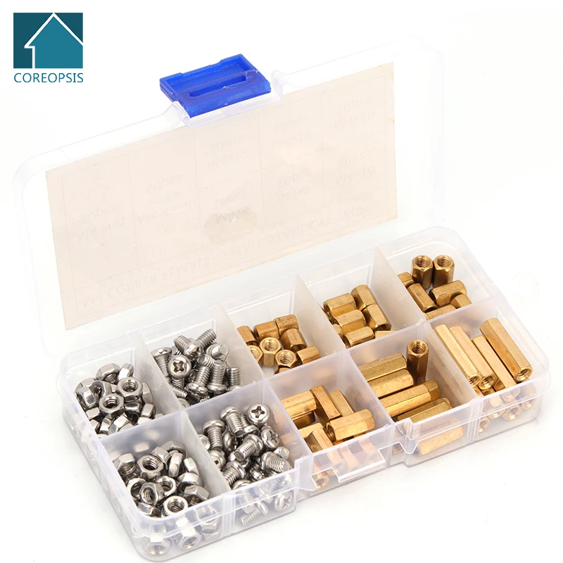 

180pcs/set M4 Hex Copper Spacing Screw Spacer Standoff Screw Stainless Steel Bolts and Nuts Assortment Kit M4T093