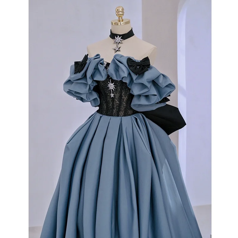 

vintage blue big bowknot lace medieval dress princess Renaissance Gown Victorian/Marie/ Belle Ball/ball gown