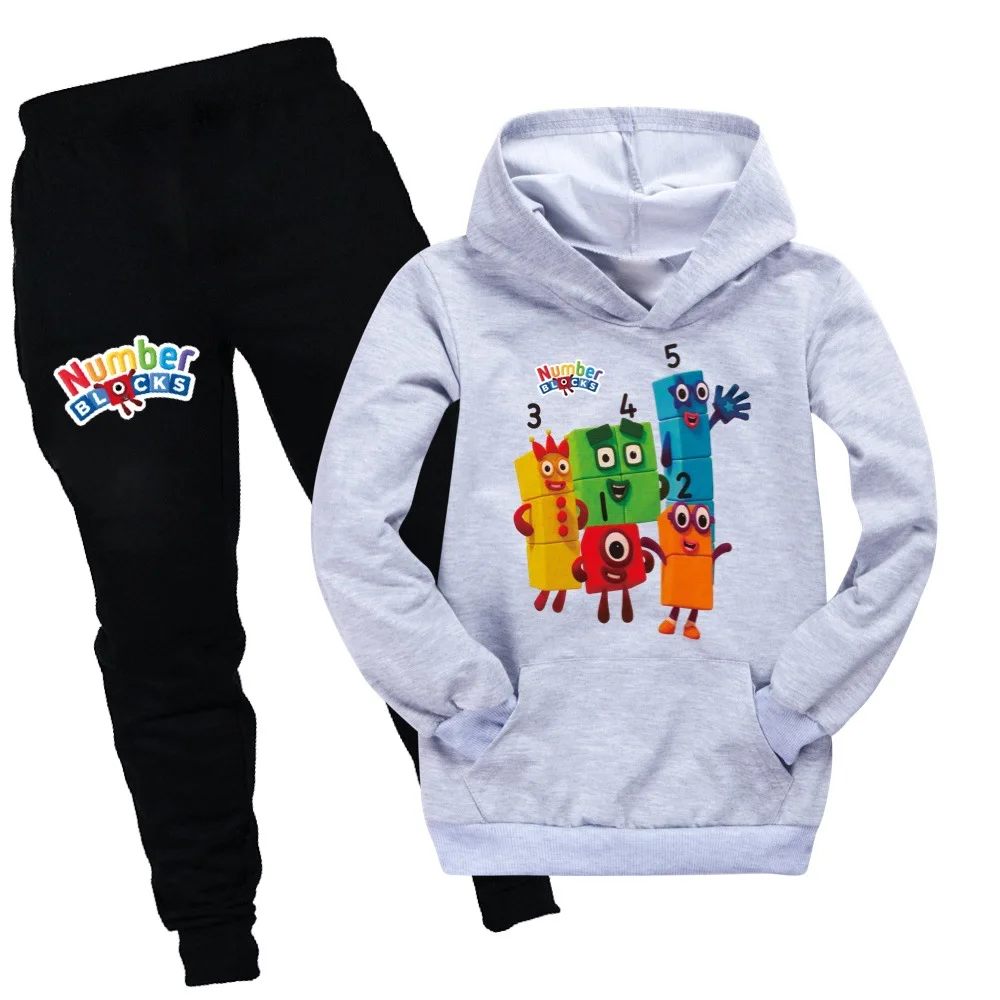 Number Blocks Clothes Kids Hooded Casual Sweatshirts+Pants 2pcs Sets Girls Pocket Hoodies Baby Boy Tracksuit Children's Clothing