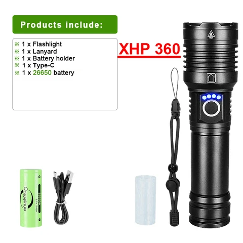 Супер XHP360 Мощный фонарик Перезаряжаемый через USB светодиодный фонарик 5 режимов Мощный светодиодный фонарик XHP160 Водонепроницаемый тактический фонарь