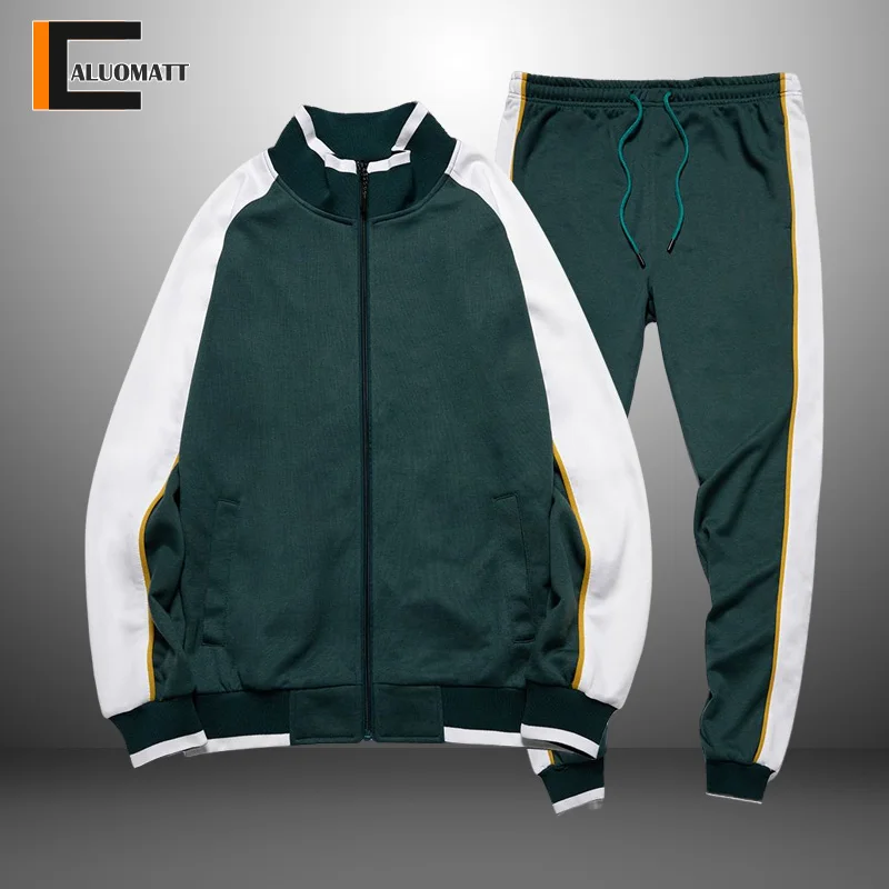 

2023 Men's Spring And Autumn Long-Sleeved Sweater Sportswear Men's Fashion Two-Piece Zipper Sports Casual Suit Color Matching