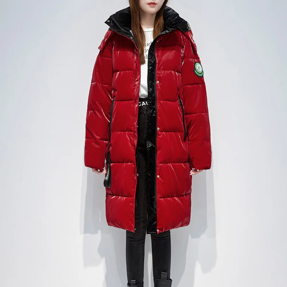 2023 Новый глянцевый пуховик куртка для женщин осень зима толстые теплые пальто с капюшоном негабаритных повседневная корейская мода верхняя одежда