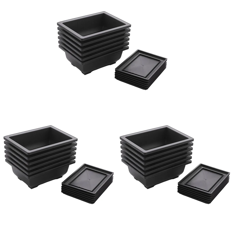 

18-Piece Bonsai Pots-Classic Deep Wet Tray With Built-In Mesh-For Plants, Flowers, Herbs, Plastic Square Pots