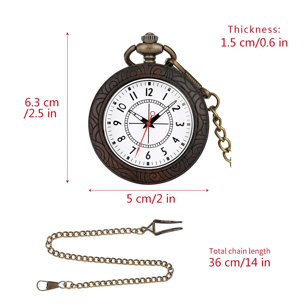 Quartz Pocket Watch Gift for Men Women Ebony Arabic Numeral Dial Luxury Wood Pocket Watch Necklace Pendant Montre De Poche
