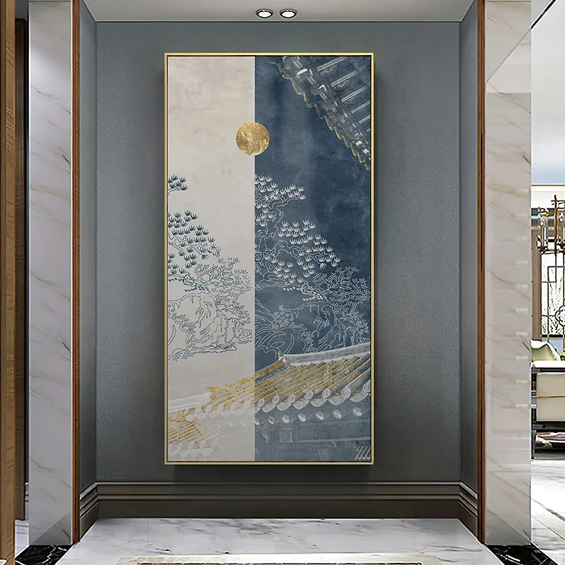 

Luxury Traditional Chinese Golden Building Canvas Printed Painting Wall Pictures Home Decor Poster Art For Living Room Teahouse