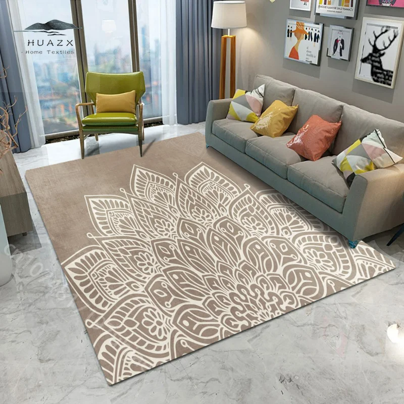 

Brown Beige Mandala Carpet for Floral Soft Flannel Non-slip Mat Floor Big Area Living Room Sofa Rug Art Aesthetics Home Decor