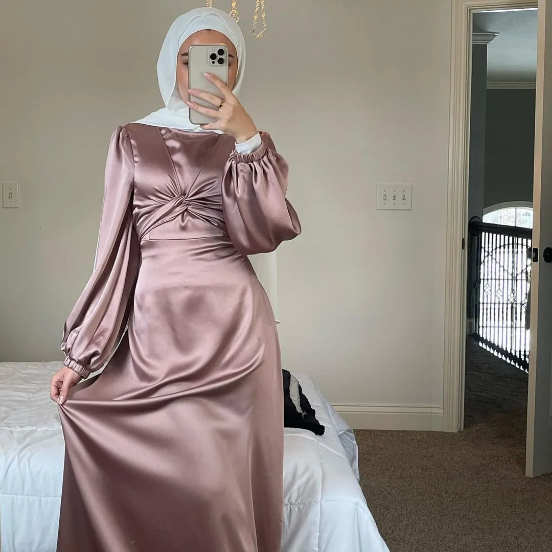 Атласное платье для мусульманской женщины, вечерние платья, женское длинное мусульманское платье, абайя для женщин, Дубай, роскошный марокк...