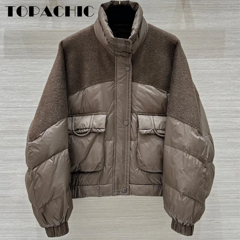 10 8 TOPACHIC-Женская свободная двухсторонняя шерстяная куртка с длинным рукавом и