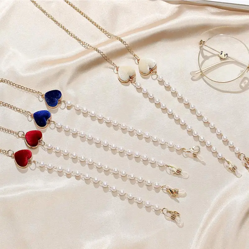 

Цепочка для очков женская, модное Ювелирное Украшение в стиле бохо, цепочка для солнцезащитных очков в форме сердца с жемчугом и бусинами, цепочка для очков