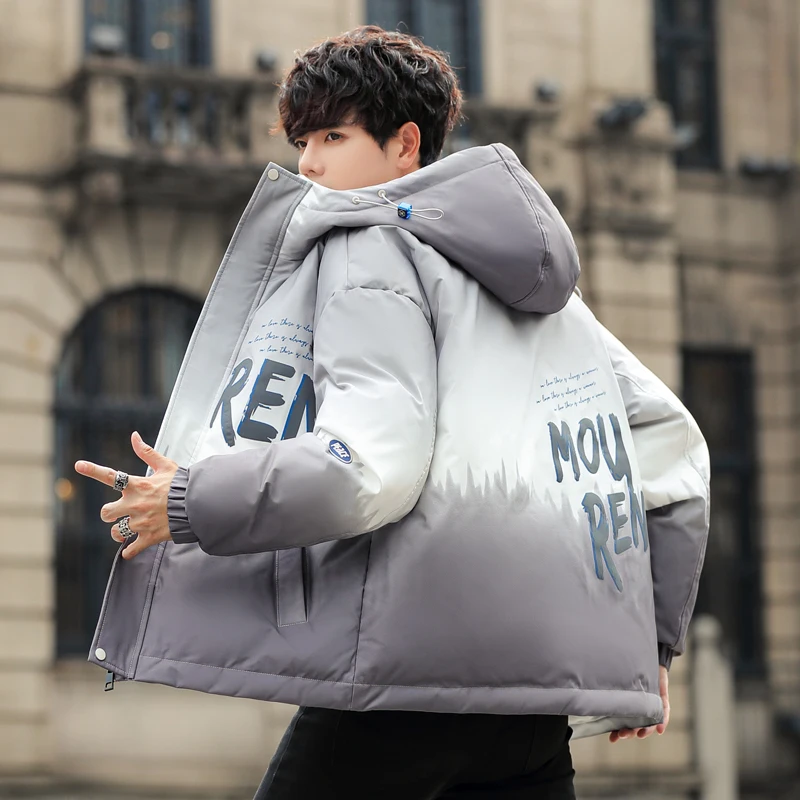 Hip Hop Thick Gradient Parkas Winter Mens Hooded Cotton-Padded Jackets Youth Harajuku Warm Down Coats Male Outwear Tops Clothing