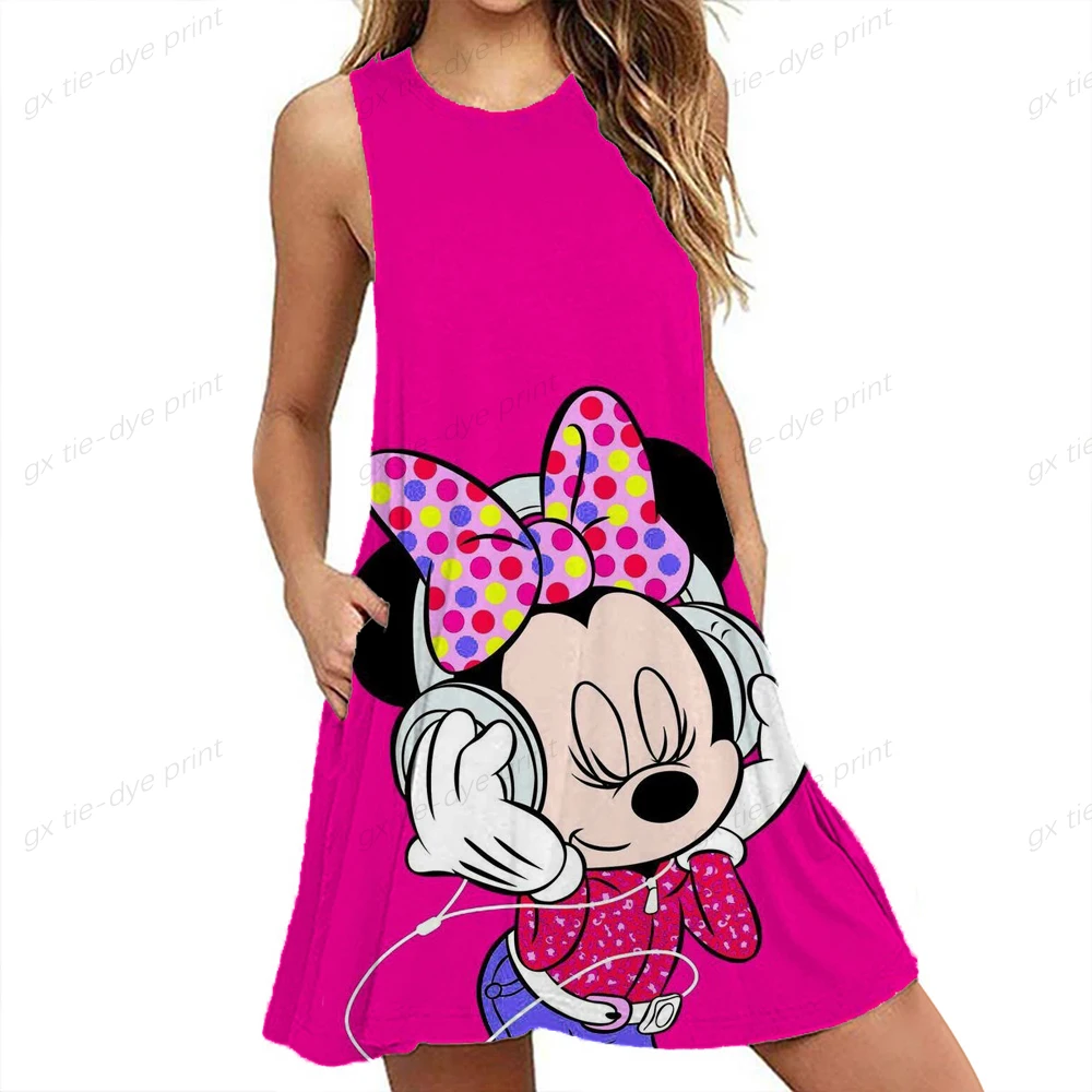 

Летние женские асимметричные платья с круглым вырезом, открытыми плечами и принтом Минни и Микки Маус