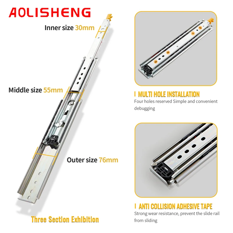 Промышленные сверхпрочные выдвижные ящики AOLISHENG с замком D2576 3-складной полный