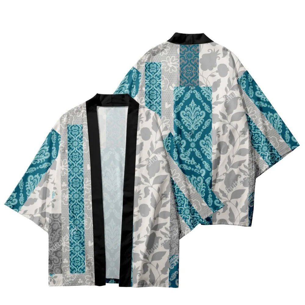 Splicing Floral Printed Kimono Cardigan Beach Shorts Couple Women Men Cosplay Yukata Casual Asian Clothes Harajuku