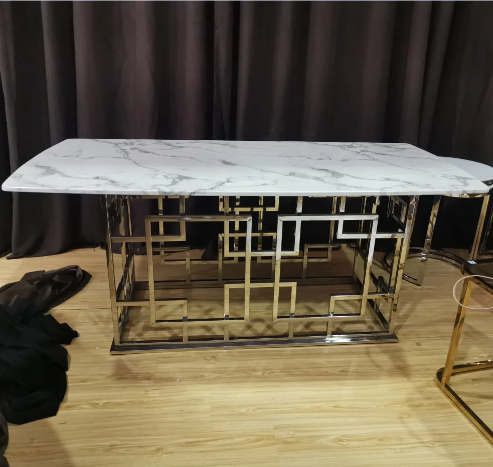 

Modern European South African Latin American coffee table stainless steel marble top luxury fancy dining table