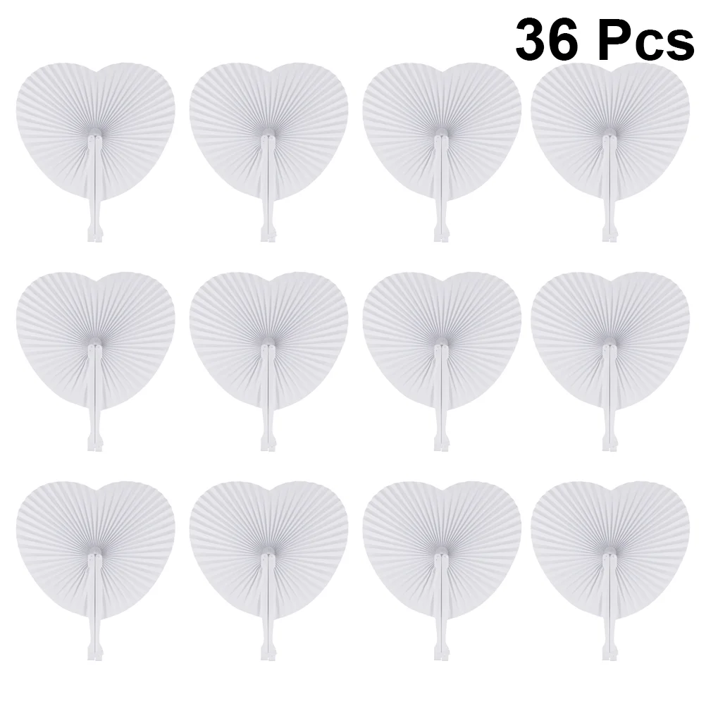 

36pcs White Folding Fan Blank Heart Shape Fan Festival Hand Fan Party Gift DIY Painting Prop