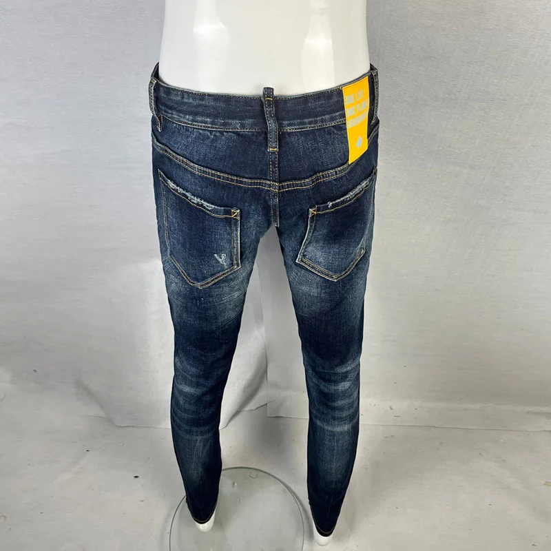 Street Fashion Men Jeans Retro Blue Elastic Slim Fit Ripped Jeans Men Trousers High Quality Vintage Designer Brand Pants Hombre