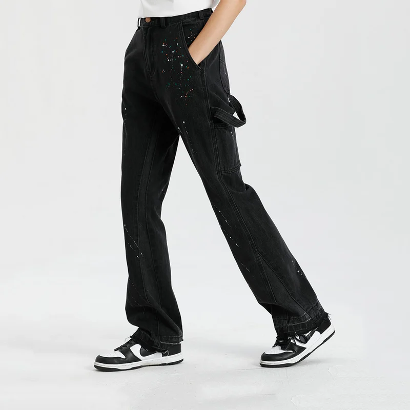 Fashion Women's Jeans Stitching Design Hip-hop Style Splash Ink Slim Trousers Women Streetwear Brand Clothing Y2K Hip Hop Jeans