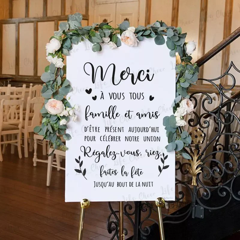 

Wedding Board Vinyl Decals Merci To Family And Friends Mirror Wall Sticker Wedding Dancing Floor Décor Enjoy Party Sign Murals