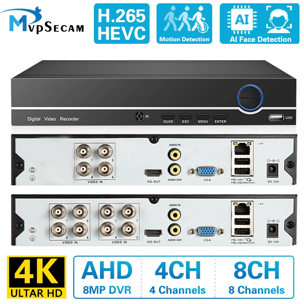 

NEW DVR 8 Channel Video Recorder H.265+ 5MP 4MP 1080P 8CH 5 in 1 Hybrid DVR With 3G Wifi function for CCTV XVi TVi CVI IP Camera