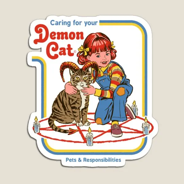 

Caring For Your Demon Cat Magnet Holder for Fridge Organizer Home Funny Colorful Refrigerator Kids Stickers Decor Cute Baby