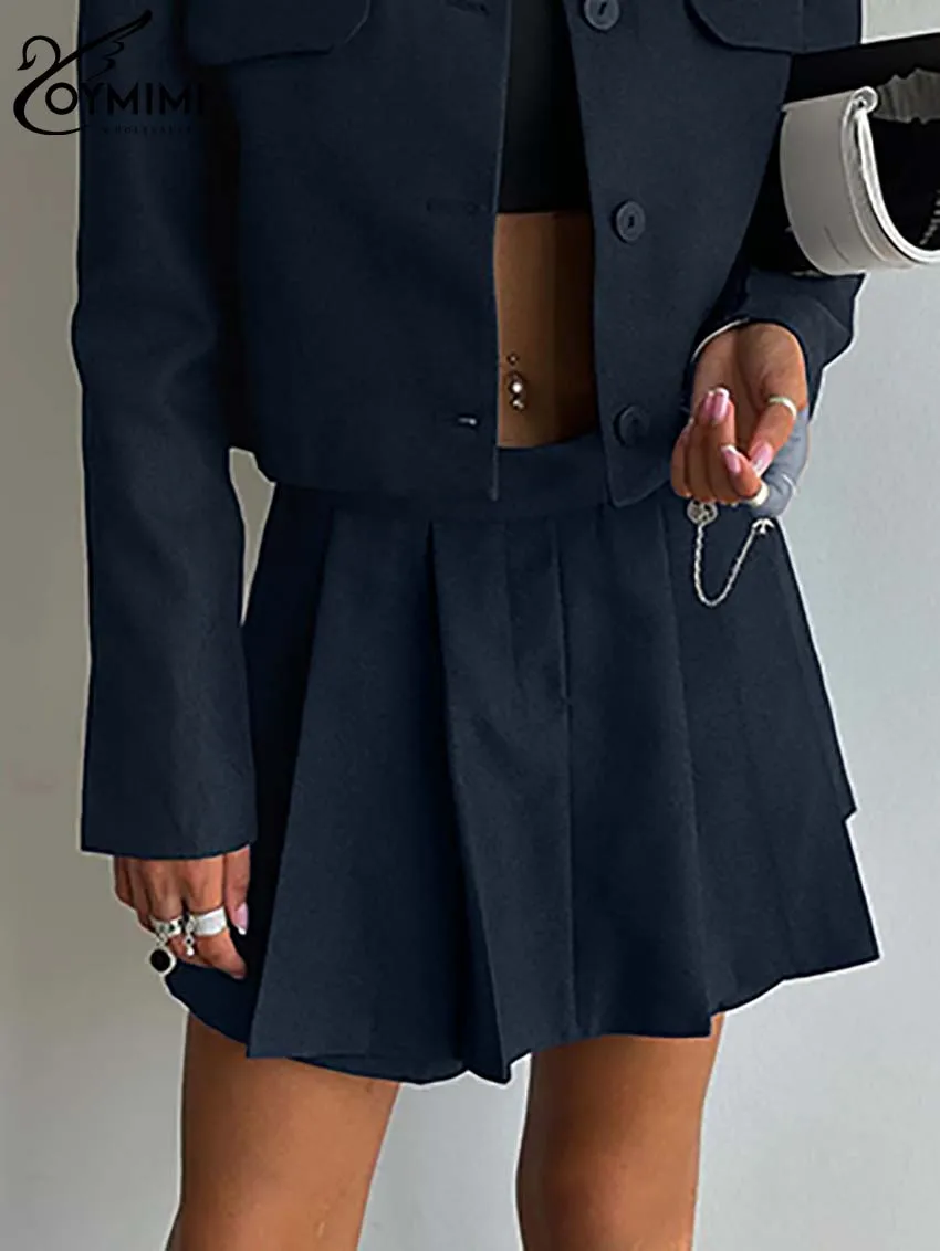 Oymimi Causal Темно-синие комплекты из 2 предметов Женский наряд Элегантные рубашки с