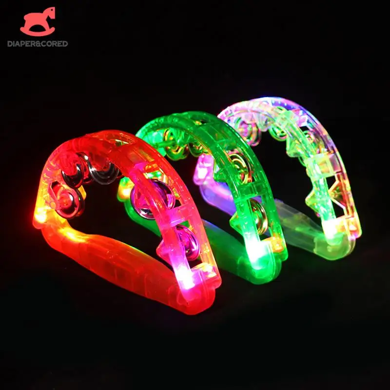 

1pcs Bright LED Light Up Sensory Toy Flashing Tambourine Musical Instrument Shaking Party Atmosphere Child Toy Random Color