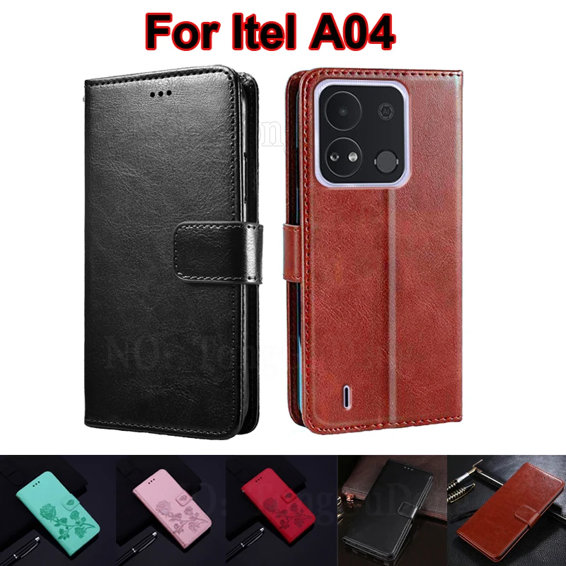 

чехол на Itel A04 Case Leather Original Wallet Coque Book Stand Wallet Capa Phone Cover For Fundas Itel A04 A 04 A632w Etui Skin