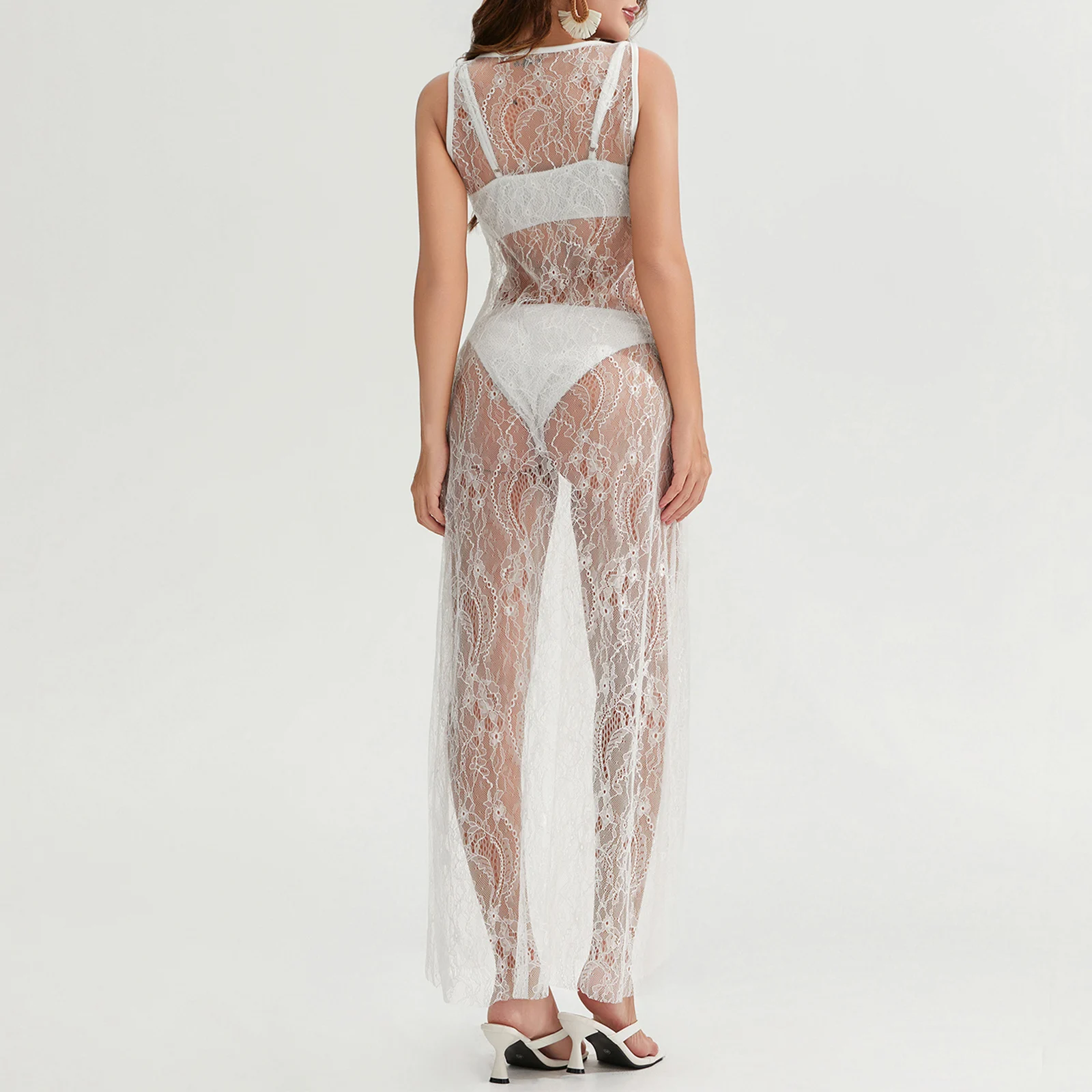 Женское сексуальное Сетчатое Прозрачное платье цветочное кружевное на