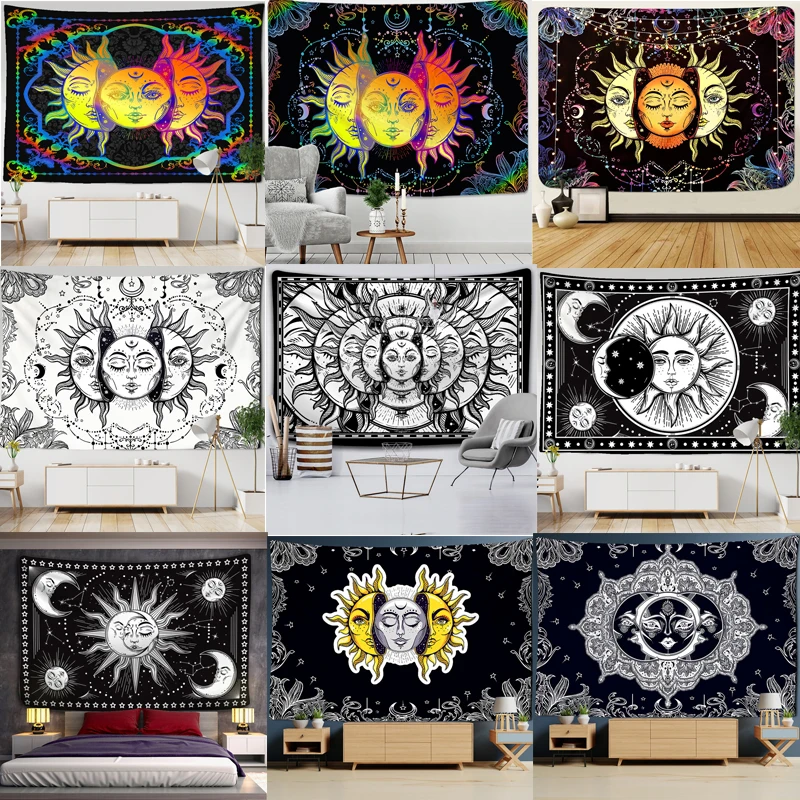 

Colorful Sun Moon Tapestry Indian Psychedelic Witchcraft Tapestry Bohemian Decorative Hippie Living Room Home Decoration