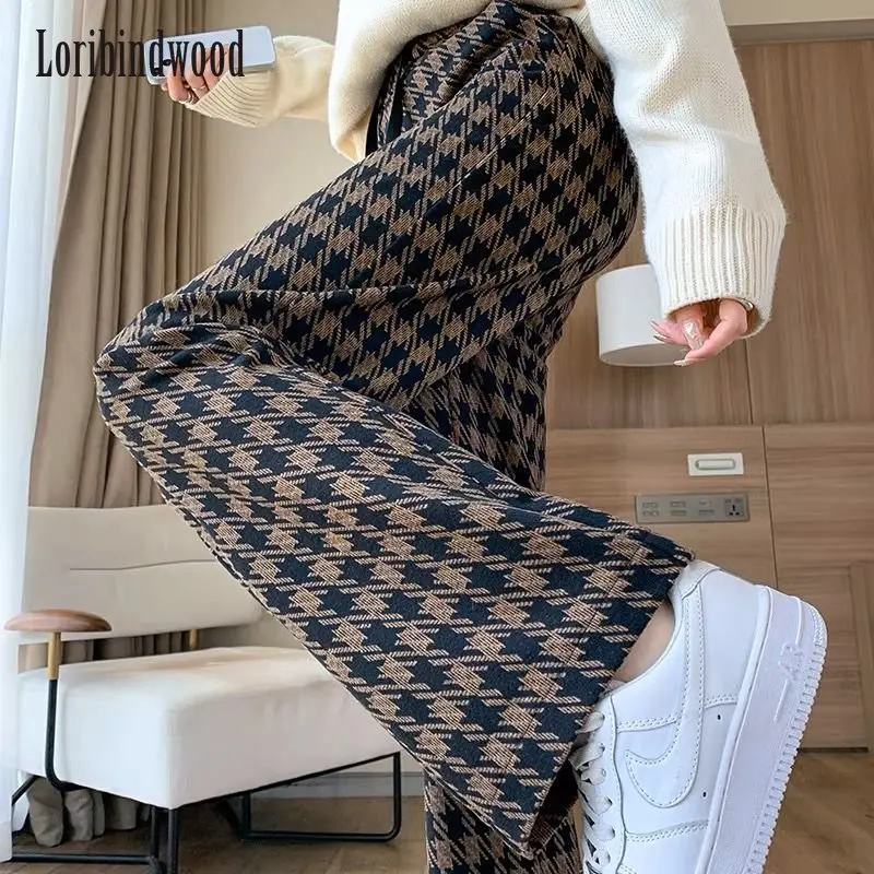 Woolen Wide Leg Pants Women's Autumn and Winter 2022 New High Waist Hanging Loose Casual Straight Retro Plaid Mopping Pants