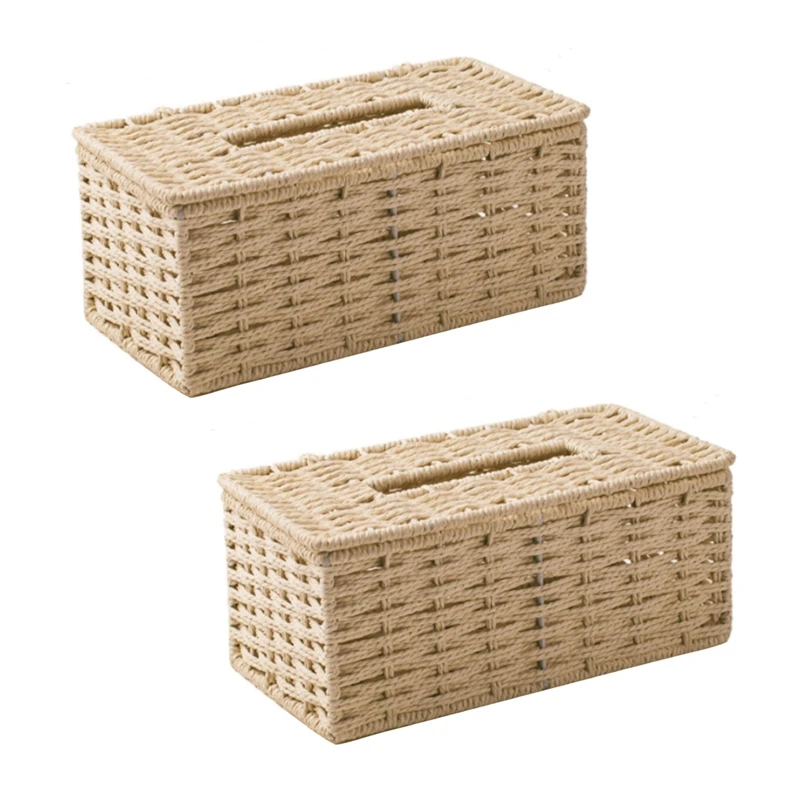 

2X коробка из ротанга для салфеток, винтажный держатель для салфеток, чехол-книжка для хранения, украшение для стола в гостиной (бежевый)