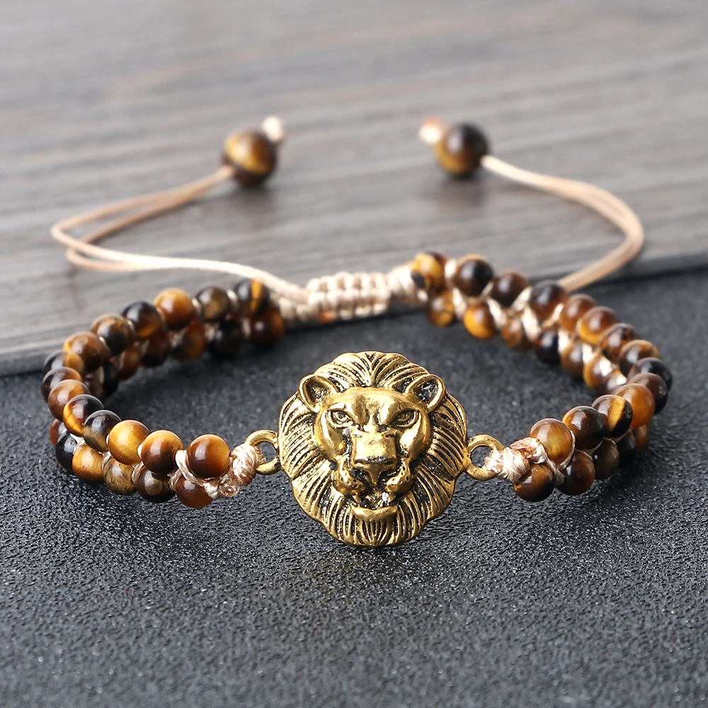 Очаровательные плетеные браслеты 4 мм с натуральным тигровым глазом двухрядные