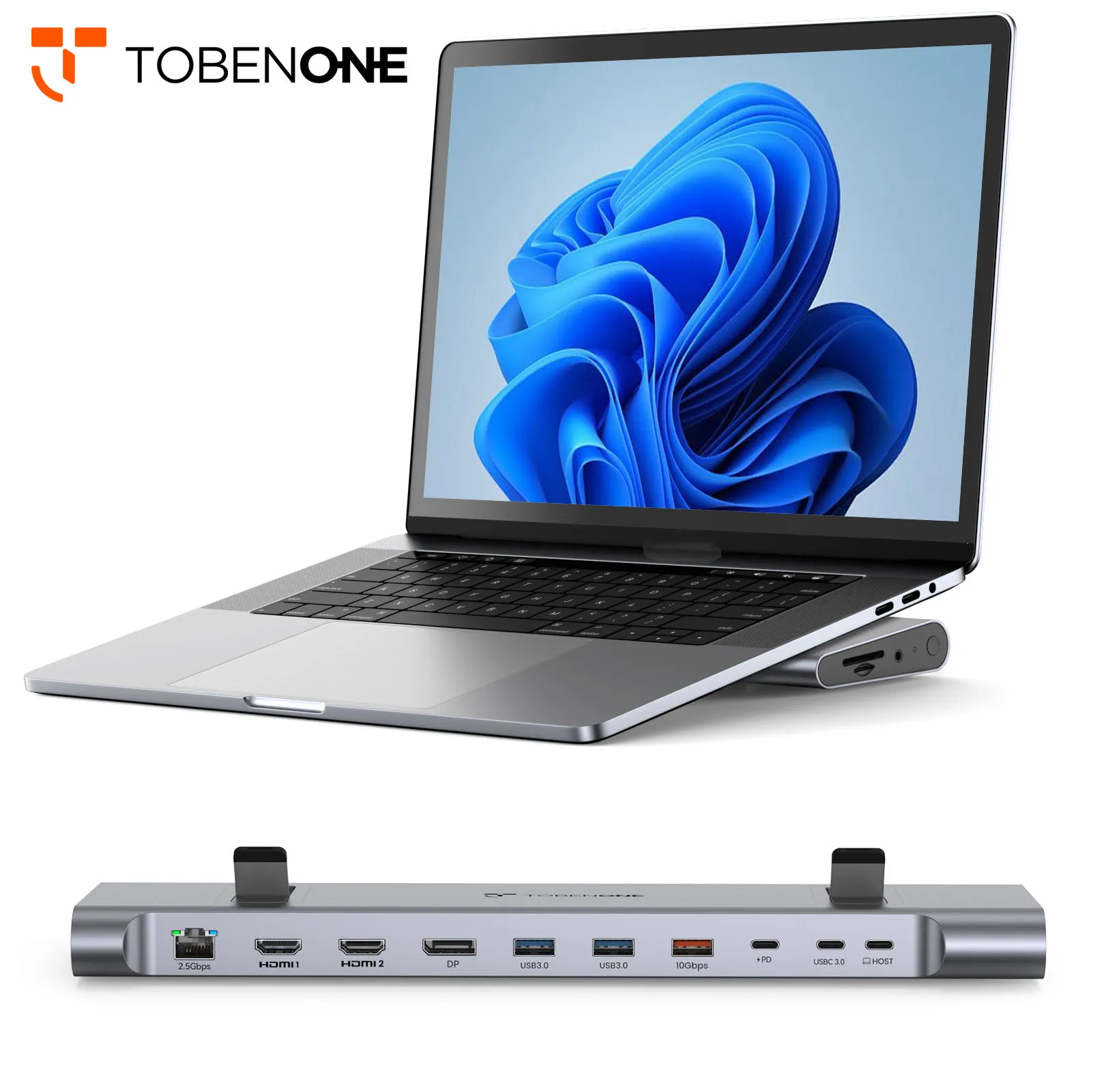 Док-станция TobenONE USB C Подставка для ноутбука Двойной/Тройной монитор 4K с блоком
