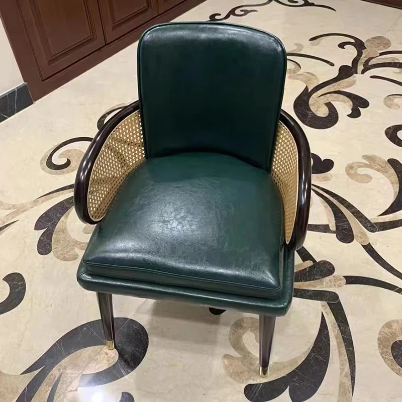 

Free Shipping Rattan Dining Chairs Wood Leather Comfortable Luxury Designer Chair Nordic Modern Armchair Silla Comedor Furniture