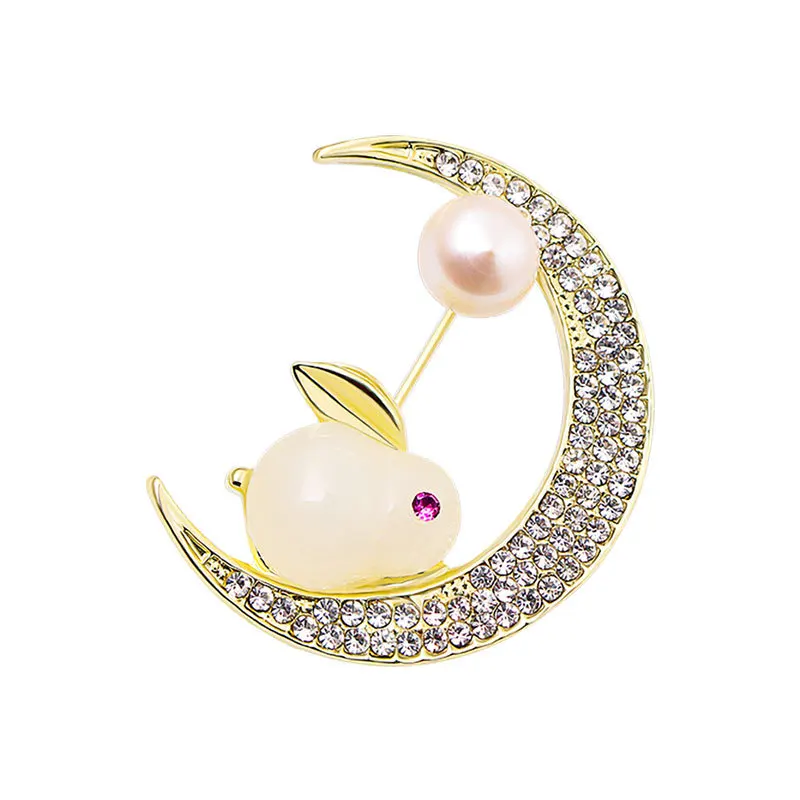 

1pc Moon Brooch, Jade Rabbit Brooch, Moon Pin, Women's Jewelry