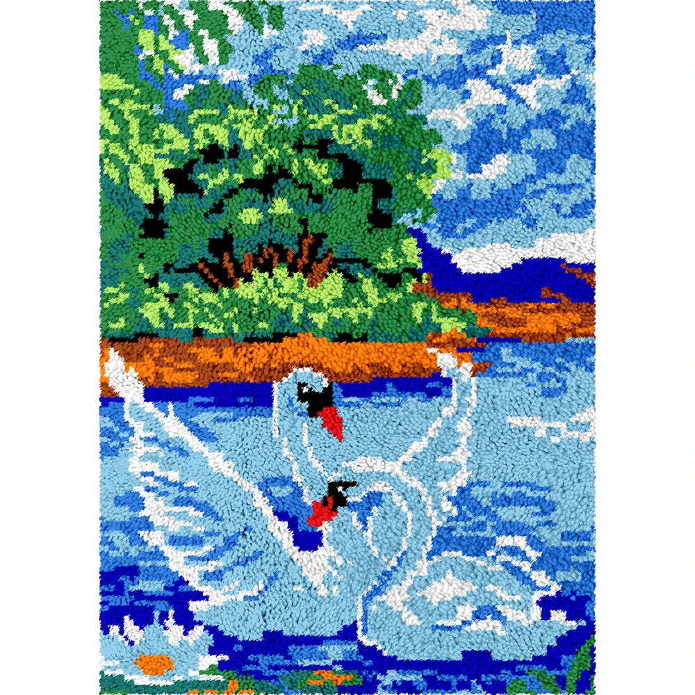 

Carpet embroidery kit Smyrna latch hook kit with printed pattern Swan Tapestry Crafts for adults Rug making kits Home decoration