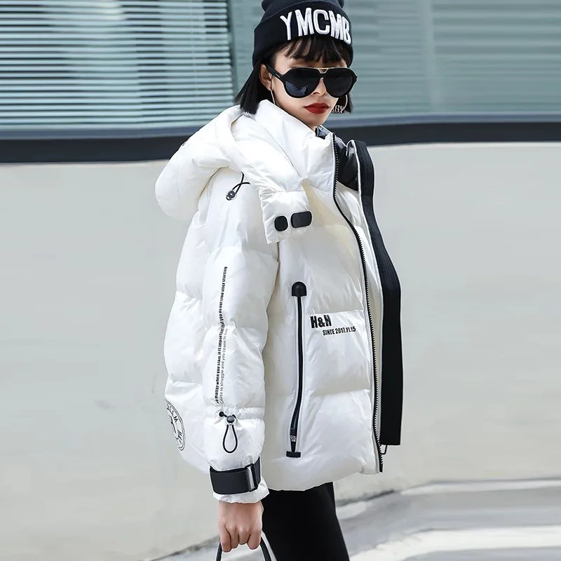 Winter Bright Down Jacket Women Fashion Brand 2022 New Short Hooded Disposable Trend Thick Warm White Duck Down Coats Female