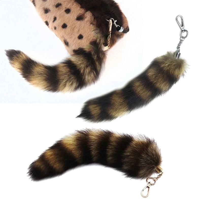 

Raccoon Tail Key-Ring Fluffy Tails Chain Keychain Personalized Animal Keyring Gift Long Fur Charm Keychains for Women