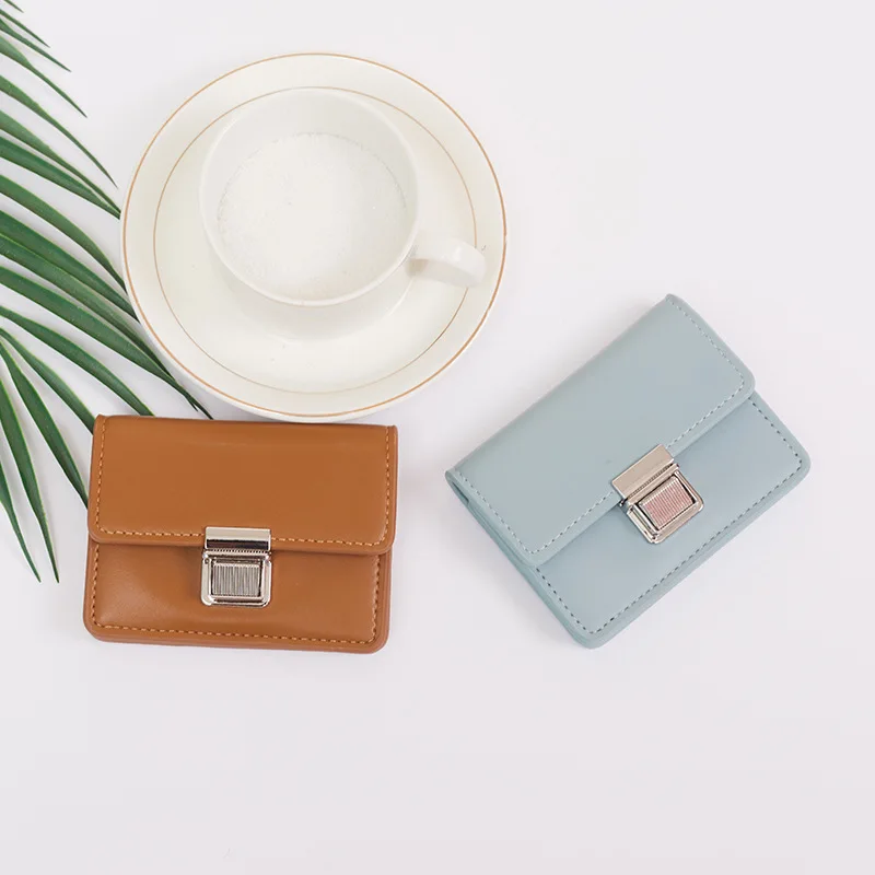 

Women's Purse Small Locking Multi-layer Short Coin Purse Ultra-thin Simple Multi-functional PU Pickup Bag Girls Wallet