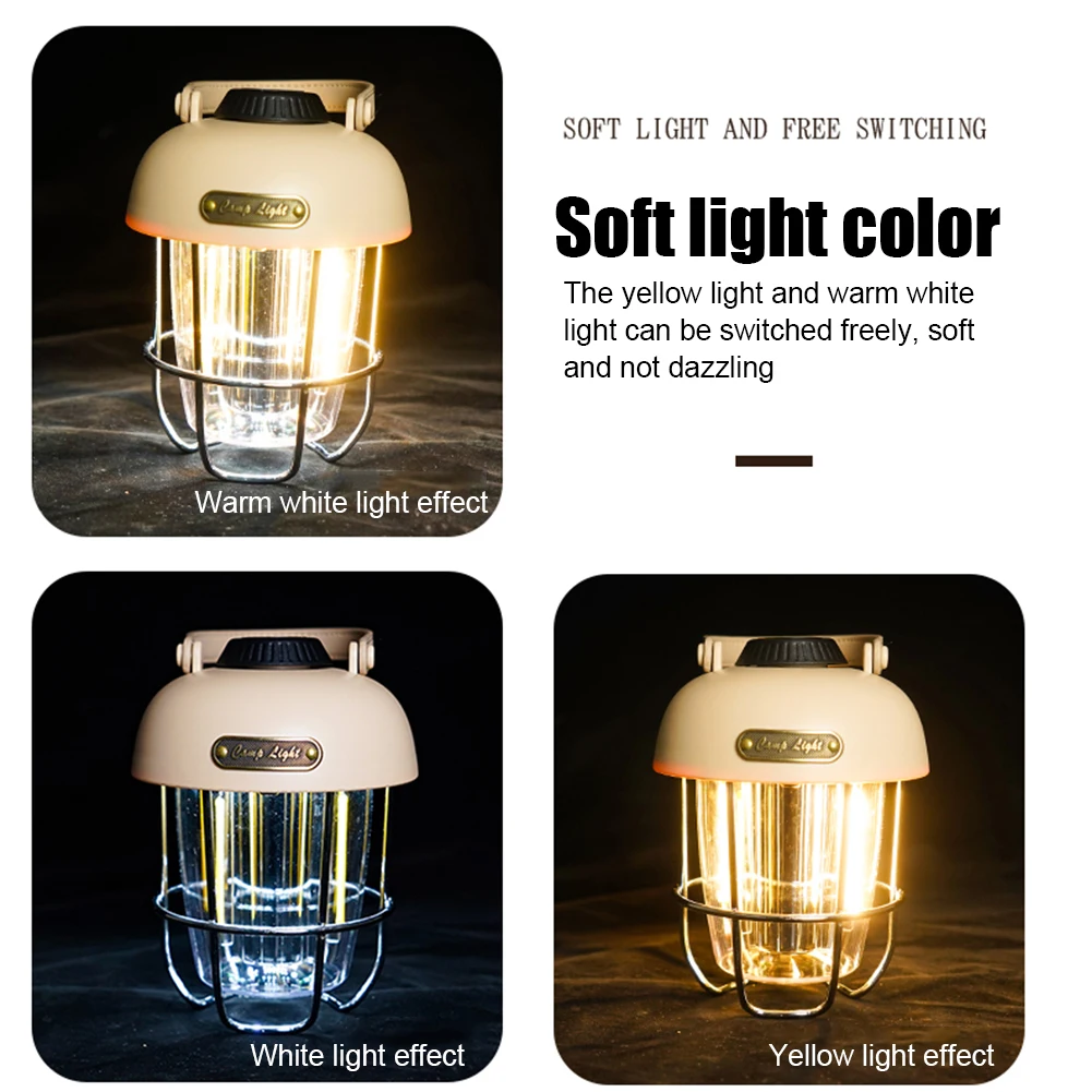 

LED Portable Camping Lantern Type-C USB Charging Waterproof Hanging Camping Lantern 2000mAh 270lm 3 Modes Outdoor Lighting