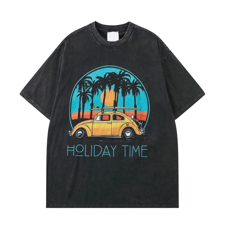 

Unisex Fashion Car Print T-Shirts Women Oversize Hip Hop Vintage Washed Old Shirt High Street Women Short Sleeve RAINBOWWAVES