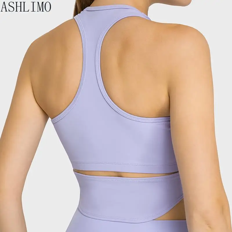 ASHLIMO New Outside Wear Casual Women's Sports Underwear Bra With Chest Pad Fashion Extended Swing Around Yoga Tank Top Female