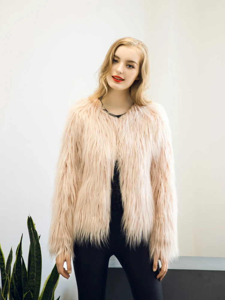 ICCLEK Imitation fur coat autumn and winter women's long hair coat Long Sleeved women's falling wool