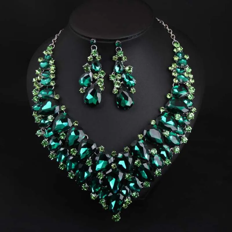 

2022 Luxury Bridal Jewelry Set Big Drop Earrings Indian Necklace Set Women Wedding Party Costume African Parures Bijoux Dubai